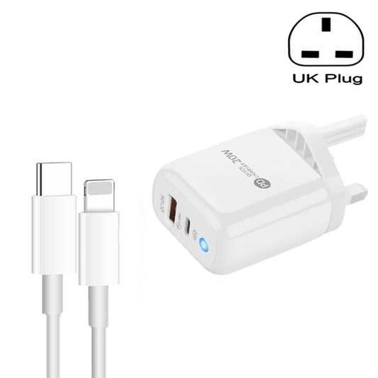 PD04 Type-C + USB Mobile Phone Charger with Type-C to 8 Pin Cable, UK Plug(White) by buy2fix