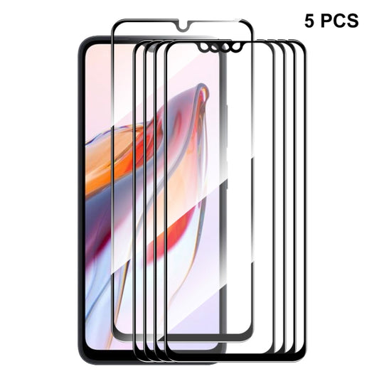For Xiaomi Redmi 12C / Poco C55 5pcs ENKAY Hat-Prince Full Glue 0.26mm 9H 2.5D Tempered Glass Full Film