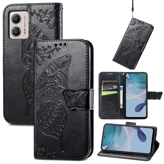 For Motorola Moto E13 Butterfly Love Flower Embossed Flip Leather Phone Case(Black) by buy2fix
