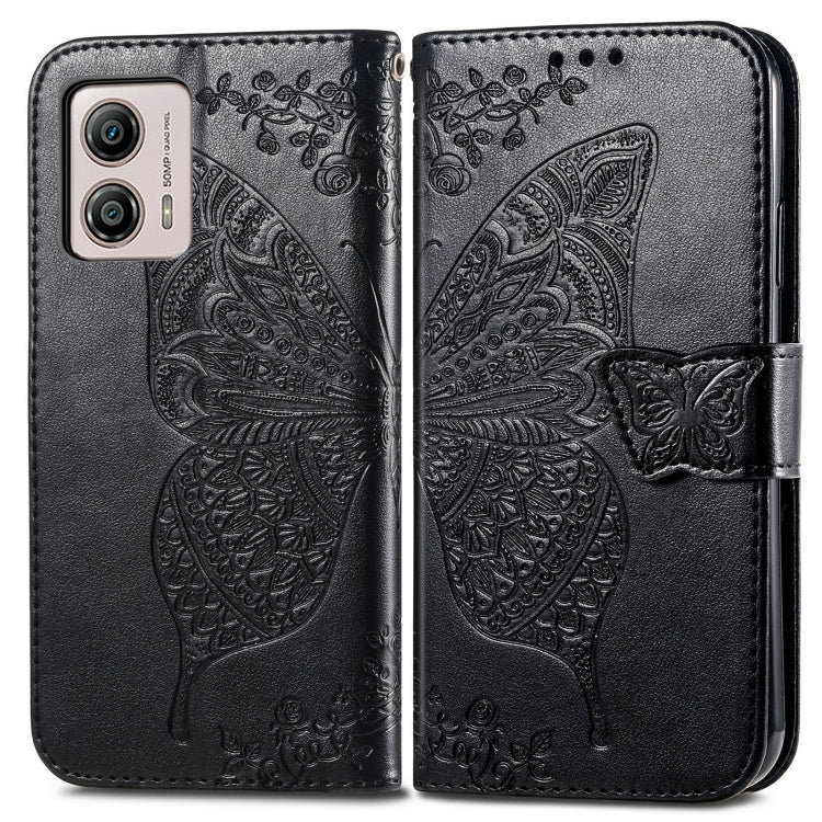 For Motorola Moto E13 Butterfly Love Flower Embossed Flip Leather Phone Case(Black) by buy2fix