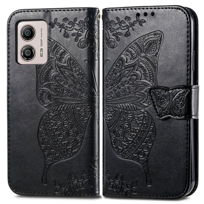 For Motorola Moto E13 Butterfly Love Flower Embossed Flip Leather Phone Case(Black) by buy2fix