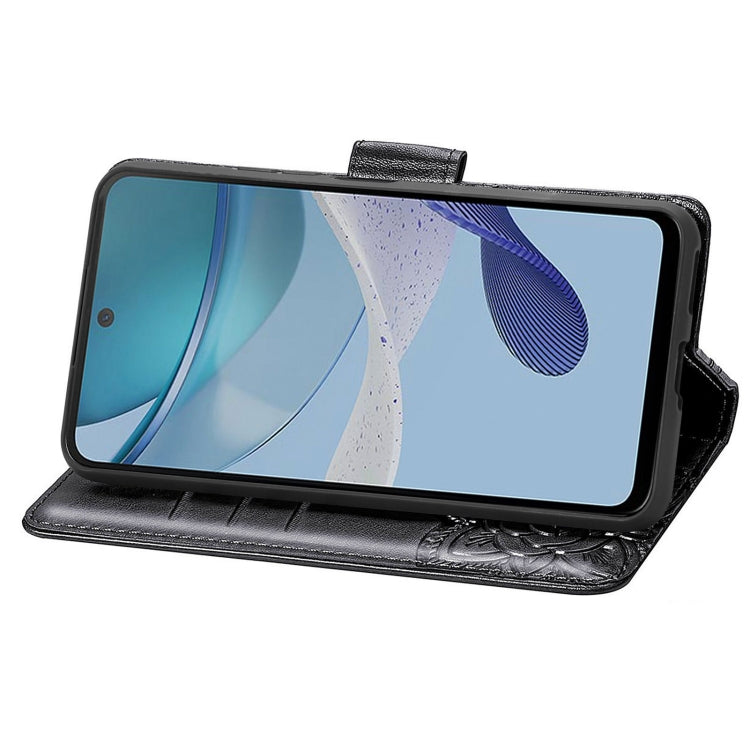 For Motorola Moto E13 Butterfly Love Flower Embossed Flip Leather Phone Case(Black) by buy2fix