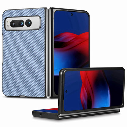 For Google Pixel Fold Carbon Fiber Texture Leather Back Cover Phone Case(Blue) by buy2fix
