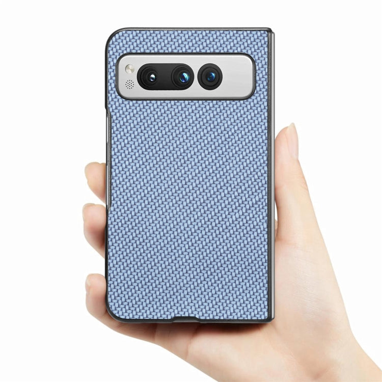 For Google Pixel Fold Carbon Fiber Texture Leather Back Cover Phone Case(Blue) by buy2fix