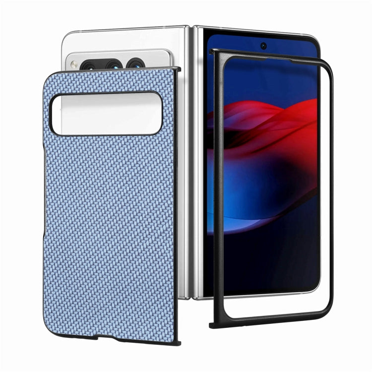 For Google Pixel Fold Carbon Fiber Texture Leather Back Cover Phone Case(Blue) by buy2fix