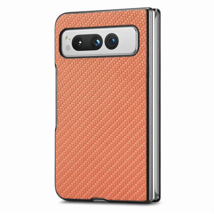 For Google Pixel Fold Carbon Fiber Texture Leather Back Cover Phone Case(Brown) by buy2fix