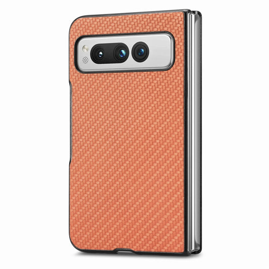 For Google Pixel Fold Carbon Fiber Texture Leather Back Cover Phone Case(Brown) by buy2fix