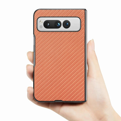 For Google Pixel Fold Carbon Fiber Texture Leather Back Cover Phone Case(Brown) by buy2fix