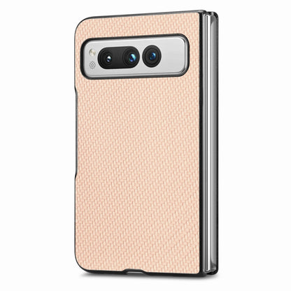 For Google Pixel Fold Carbon Fiber Texture Leather Back Cover Phone Case(Khaki) by buy2fix