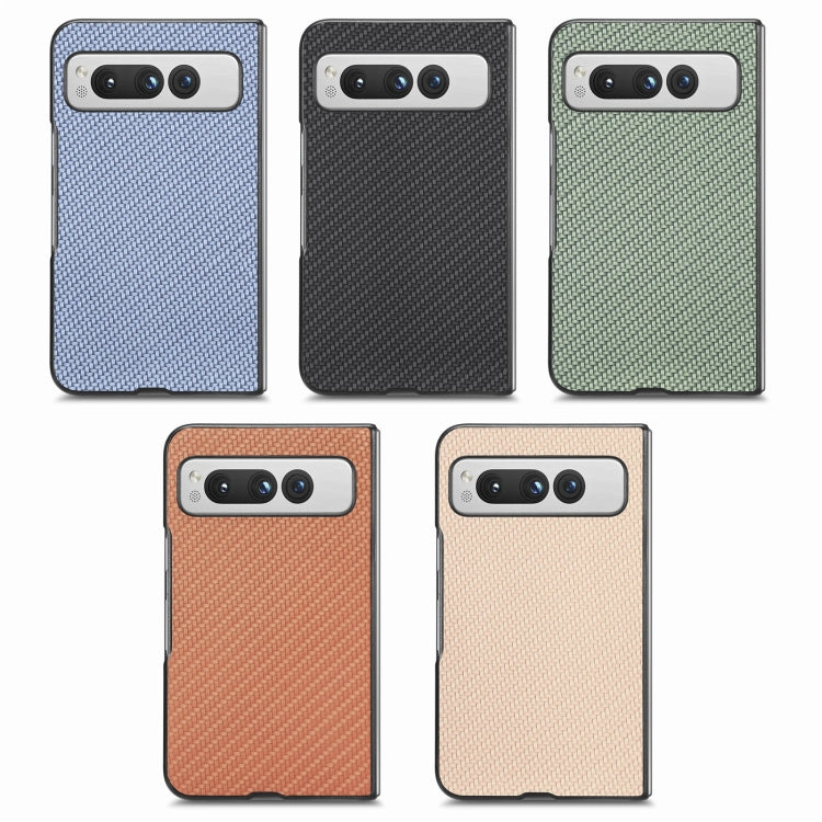 For Google Pixel Fold Carbon Fiber Texture Leather Back Cover Phone Case(Khaki) by buy2fix