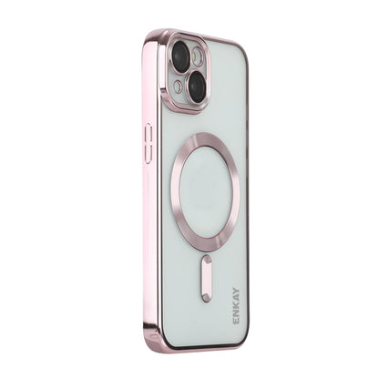 For iPhone 14 ENKAY Electroplated MagSafe Shockproof TPU Phone Case with Lens Film(Pink) by ENKAY
