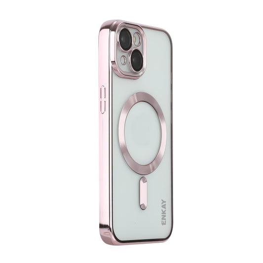 For iPhone 14 ENKAY Electroplated MagSafe Shockproof TPU Phone Case with Lens Film(Pink) by ENKAY