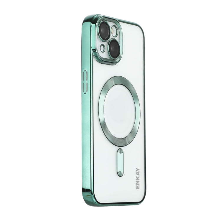 For iPhone 14 ENKAY Electroplated MagSafe Shockproof TPU Phone Case with Lens Film(Green) by ENKAY