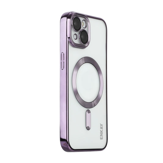 For iPhone 14 ENKAY Electroplated MagSafe Shockproof TPU Phone Case with Lens Film(Purple) by ENKAY