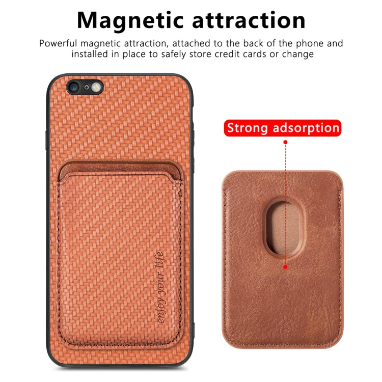 For iPhone 6 Plus / 6S Plus Carbon Fiber Leather Card Magsafe Magnetic Phone Case(Brown) by buy2fix