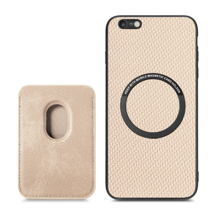 For iPhone 6 Plus / 6S Plus Carbon Fiber Leather Card Magsafe Magnetic Phone Case(Khaki) by buy2fix