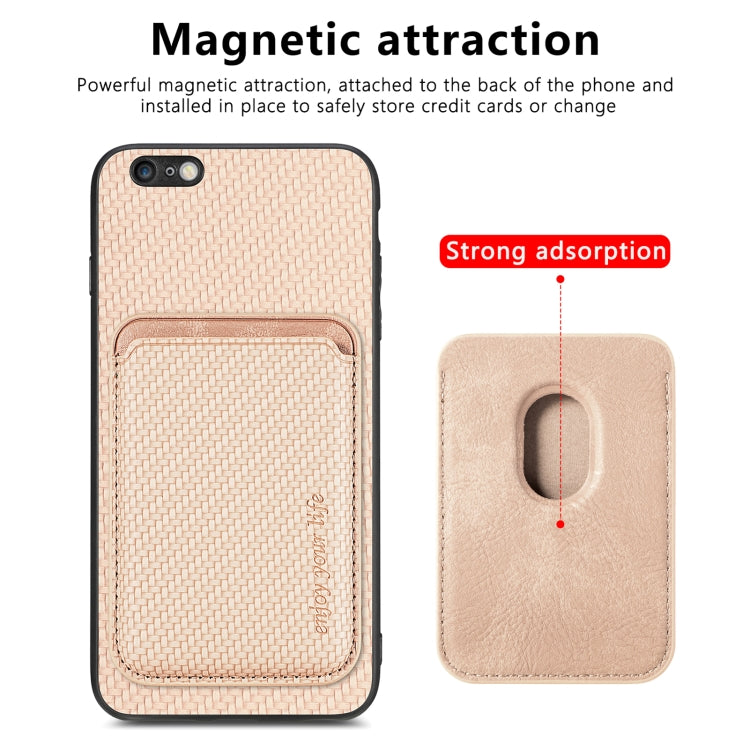 For iPhone 6 Plus / 6S Plus Carbon Fiber Leather Card Magsafe Magnetic Phone Case(Khaki) by buy2fix