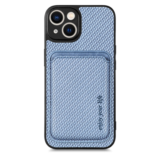 For iPhone 13 Carbon Fiber Leather Card Magsafe Magnetic Phone Case(Blue) by buy2fix