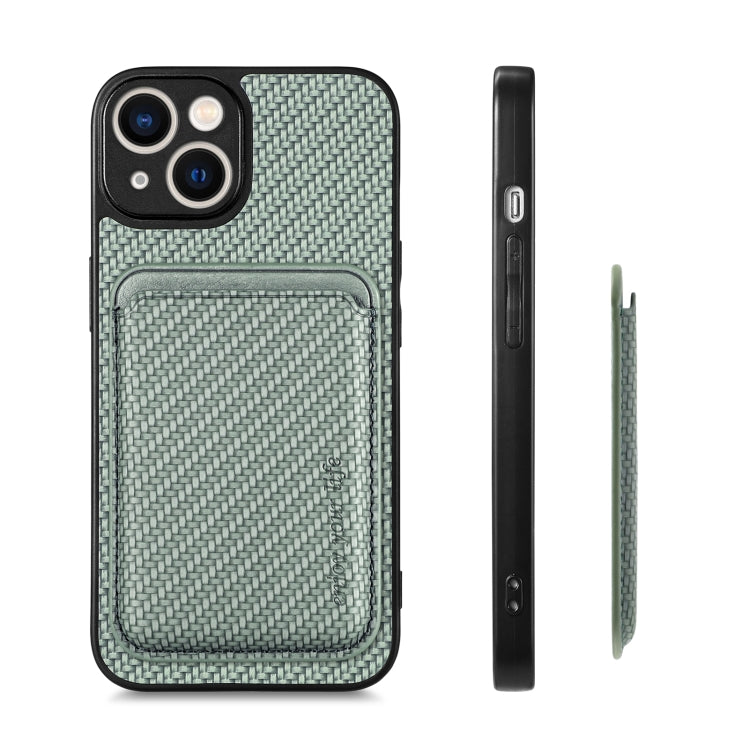 For iPhone 13 Carbon Fiber Leather Card Magsafe Magnetic Phone Case(Green) by buy2fix