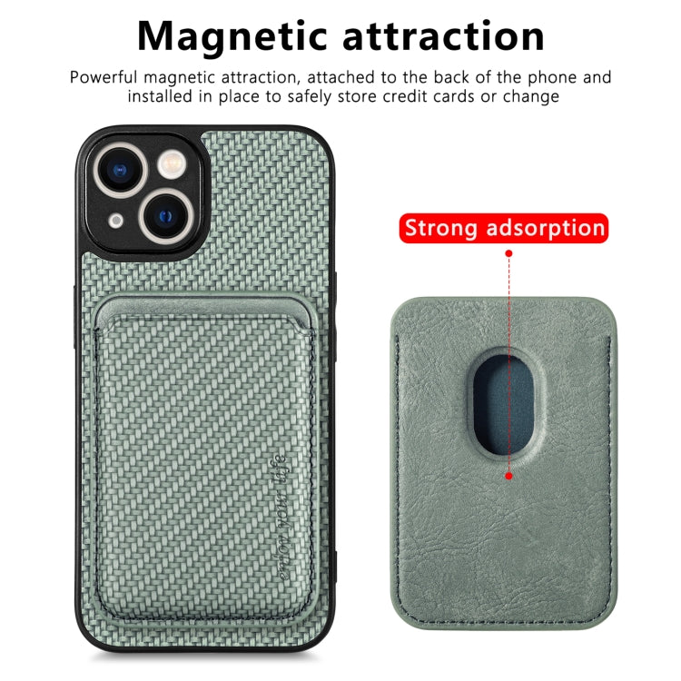 For iPhone 13 Carbon Fiber Leather Card Magsafe Magnetic Phone Case(Green) by buy2fix