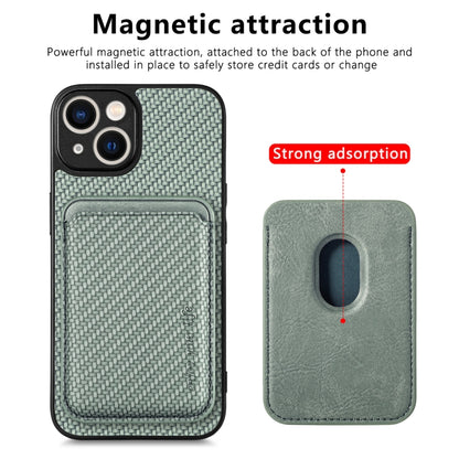 For iPhone 13 Carbon Fiber Leather Card Magsafe Magnetic Phone Case(Green) by buy2fix
