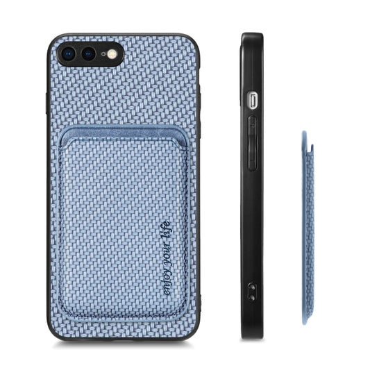 For iPhone 7 Plus / 8 Plus Carbon Fiber Leather Card Magsafe Magnetic Phone Case(Blue) by buy2fix
