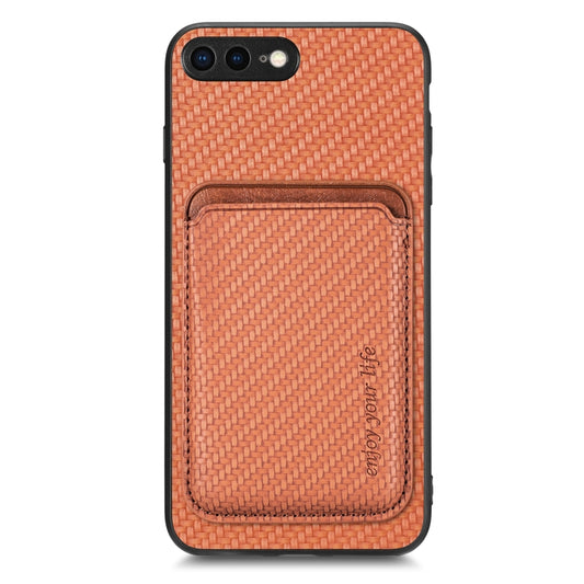 For iPhone 7 Plus / 8 Plus Carbon Fiber Leather Card Magsafe Magnetic Phone Case(Brown) by buy2fix
