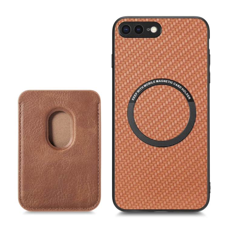 For iPhone 7 Plus / 8 Plus Carbon Fiber Leather Card Magsafe Magnetic Phone Case(Brown) by buy2fix