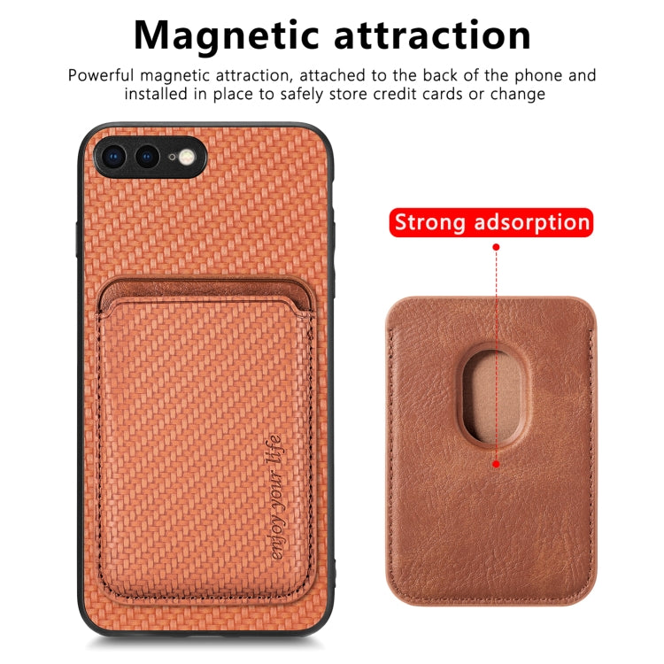 For iPhone 7 Plus / 8 Plus Carbon Fiber Leather Card Magsafe Magnetic Phone Case(Brown) by buy2fix