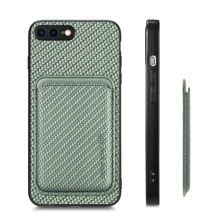 For iPhone 7 Plus / 8 Plus Carbon Fiber Leather Card Magsafe Magnetic Phone Case(Green) by buy2fix