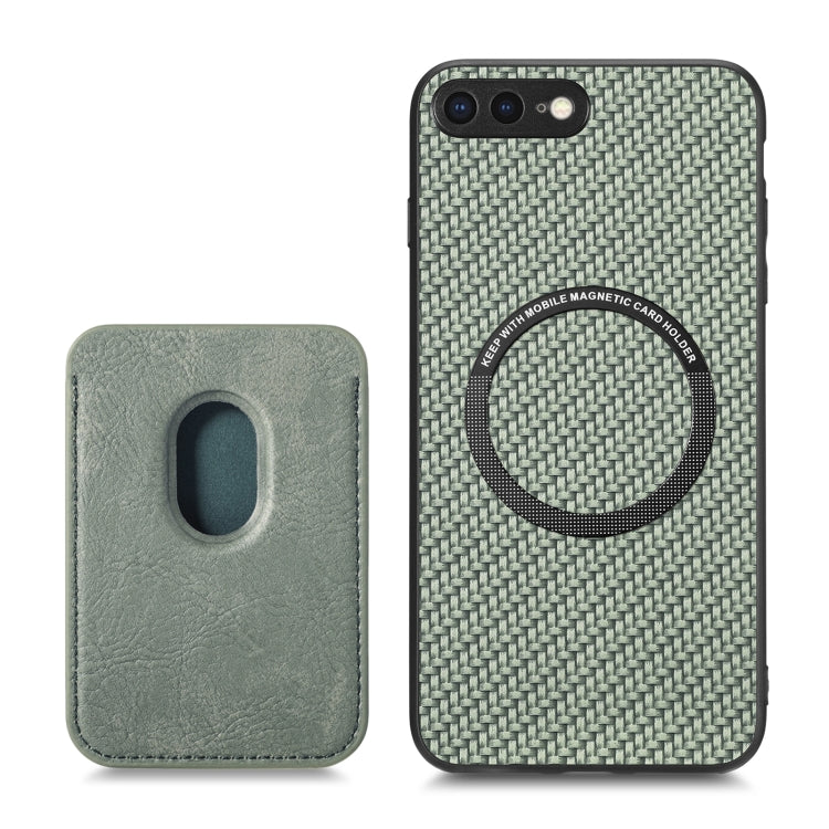 For iPhone 7 Plus / 8 Plus Carbon Fiber Leather Card Magsafe Magnetic Phone Case(Green) by buy2fix