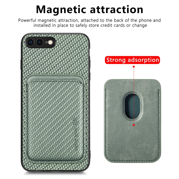 For iPhone 7 Plus / 8 Plus Carbon Fiber Leather Card Magsafe Magnetic Phone Case(Green) by buy2fix