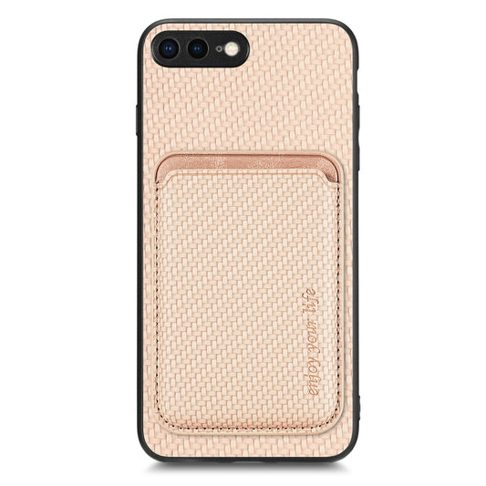 For iPhone 7 Plus / 8 Plus Carbon Fiber Leather Card Magsafe Magnetic Phone Case(Khaki) by buy2fix