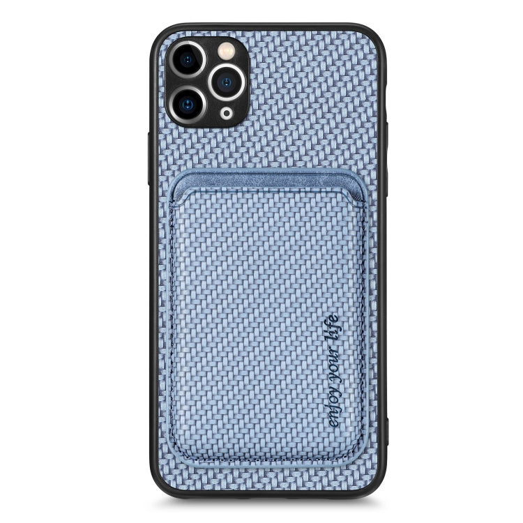 For iPhone 11 Carbon Fiber Leather Card Magsafe Magnetic Phone Case(Blue) by buy2fix