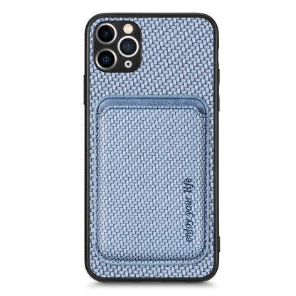 For iPhone 11 Carbon Fiber Leather Card Magsafe Magnetic Phone Case(Blue) by buy2fix