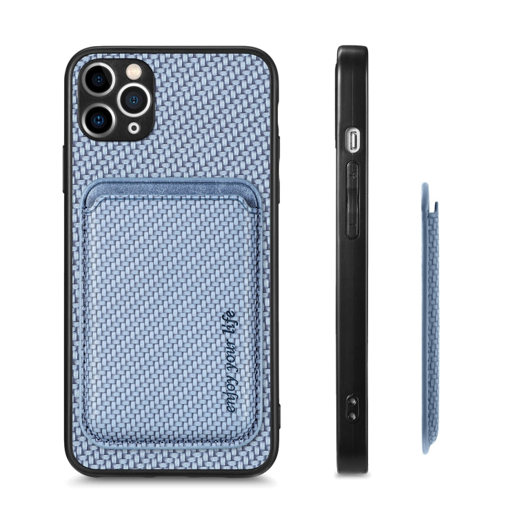 For iPhone 11 Carbon Fiber Leather Card Magsafe Magnetic Phone Case(Blue) by buy2fix