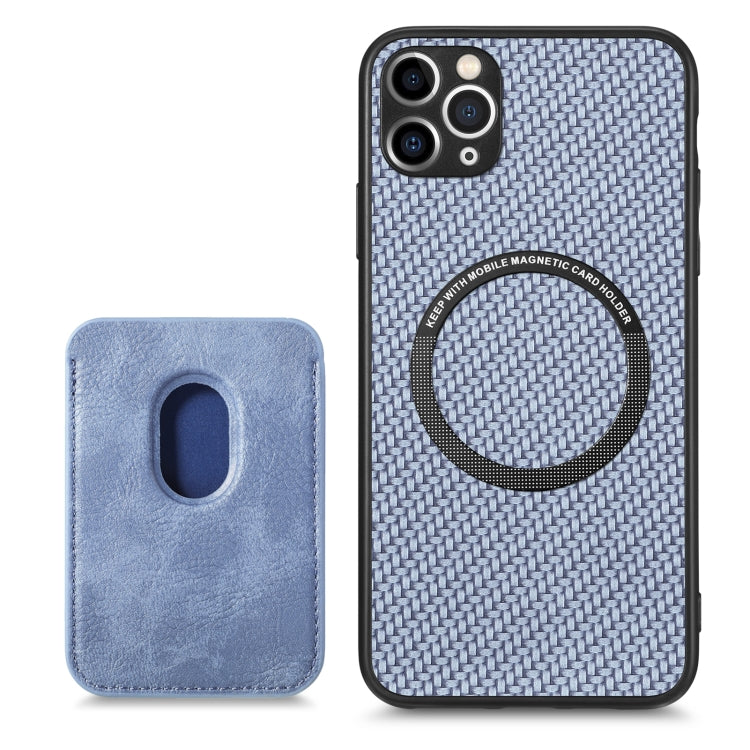 For iPhone 11 Carbon Fiber Leather Card Magsafe Magnetic Phone Case(Blue) by buy2fix