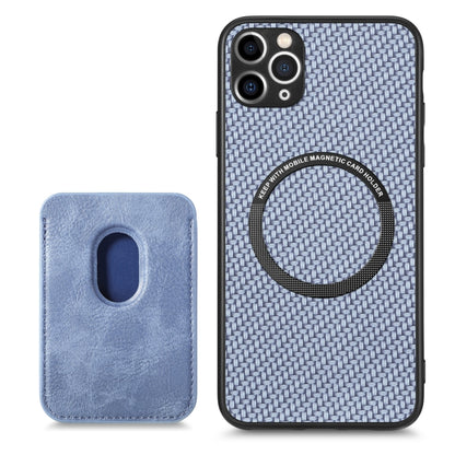 For iPhone 11 Carbon Fiber Leather Card Magsafe Magnetic Phone Case(Blue) by buy2fix