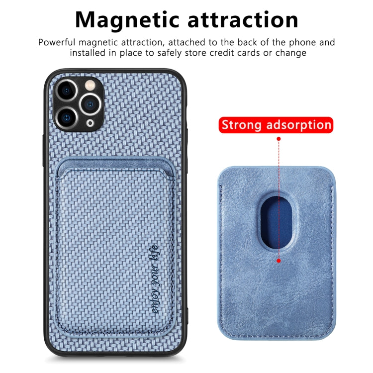 For iPhone 11 Carbon Fiber Leather Card Magsafe Magnetic Phone Case(Blue) by buy2fix