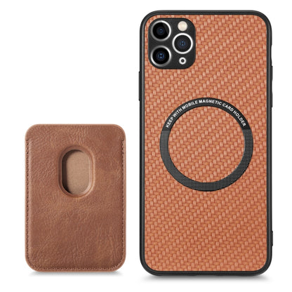 For iPhone 11 Carbon Fiber Leather Card Magsafe Magnetic Phone Case(Brown) by buy2fix