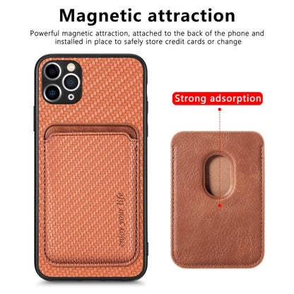 For iPhone 11 Carbon Fiber Leather Card Magsafe Magnetic Phone Case(Brown) by buy2fix