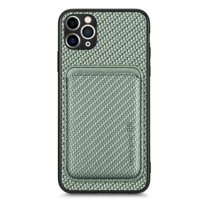 For iPhone 11 Carbon Fiber Leather Card Magsafe Magnetic Phone Case(Green) by buy2fix