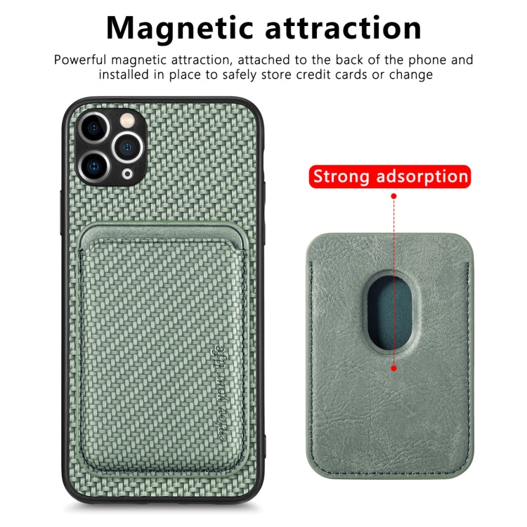 For iPhone 11 Carbon Fiber Leather Card Magsafe Magnetic Phone Case(Green) by buy2fix
