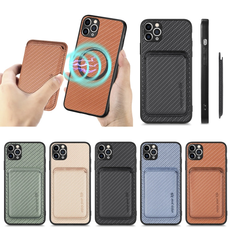 For iPhone 11 Carbon Fiber Leather Card Magsafe Magnetic Phone Case(Blue) by buy2fix