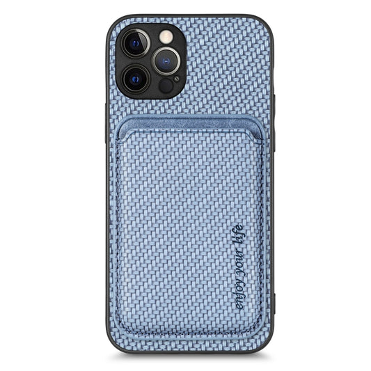 For iPhone 12 Pro Carbon Fiber Leather Card Magsafe Magnetic Phone Case(Blue) by buy2fix