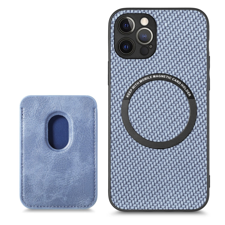 For iPhone 12 Pro Carbon Fiber Leather Card Magsafe Magnetic Phone Case(Blue) by buy2fix