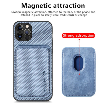For iPhone 12 Pro Carbon Fiber Leather Card Magsafe Magnetic Phone Case(Blue) by buy2fix