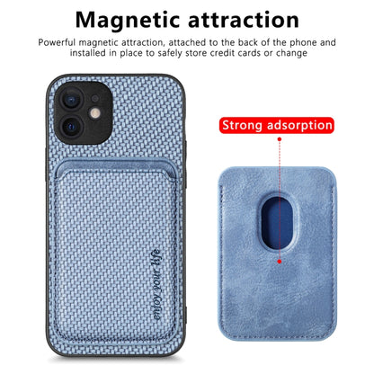 For iPhone 12 Carbon Fiber Leather Card Magsafe Magnetic Phone Case(Blue) by buy2fix