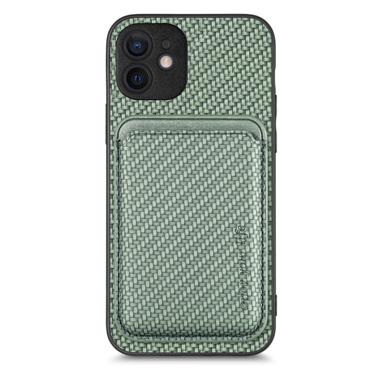 For iPhone 12 Carbon Fiber Leather Card Magsafe Magnetic Phone Case(Green) by buy2fix