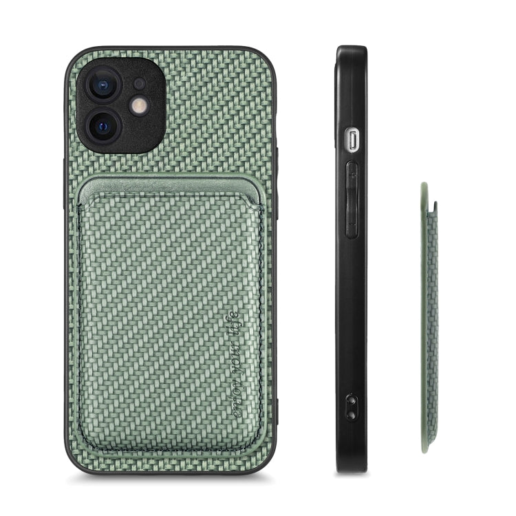 For iPhone 12 Carbon Fiber Leather Card Magsafe Magnetic Phone Case(Green) by buy2fix